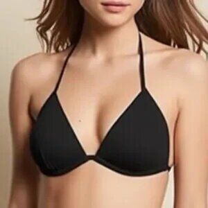 Aerie triangle halter neck tie back bikini top black size S small